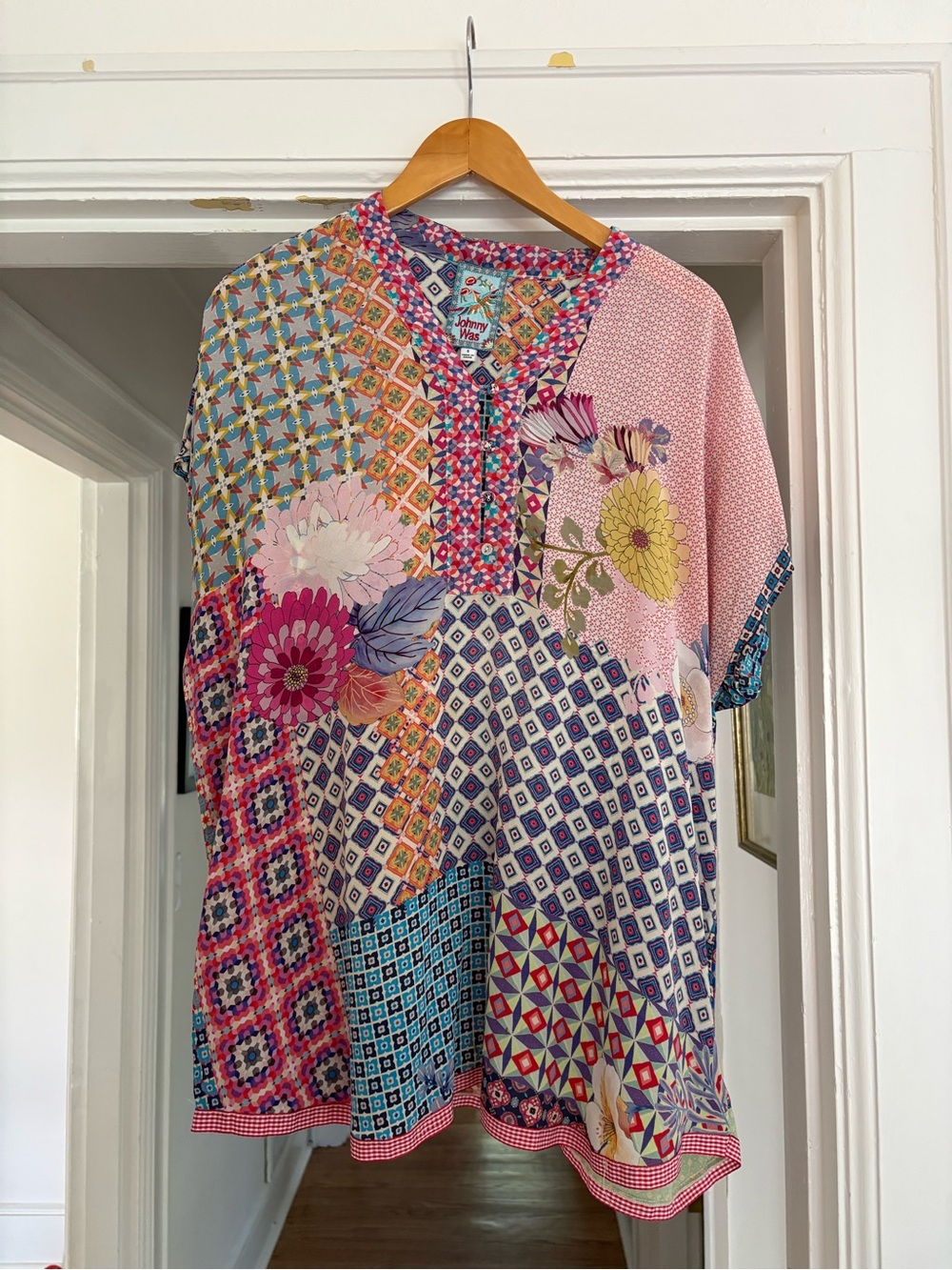 Johnny Was Multi-Color Patchwork Print Blouse